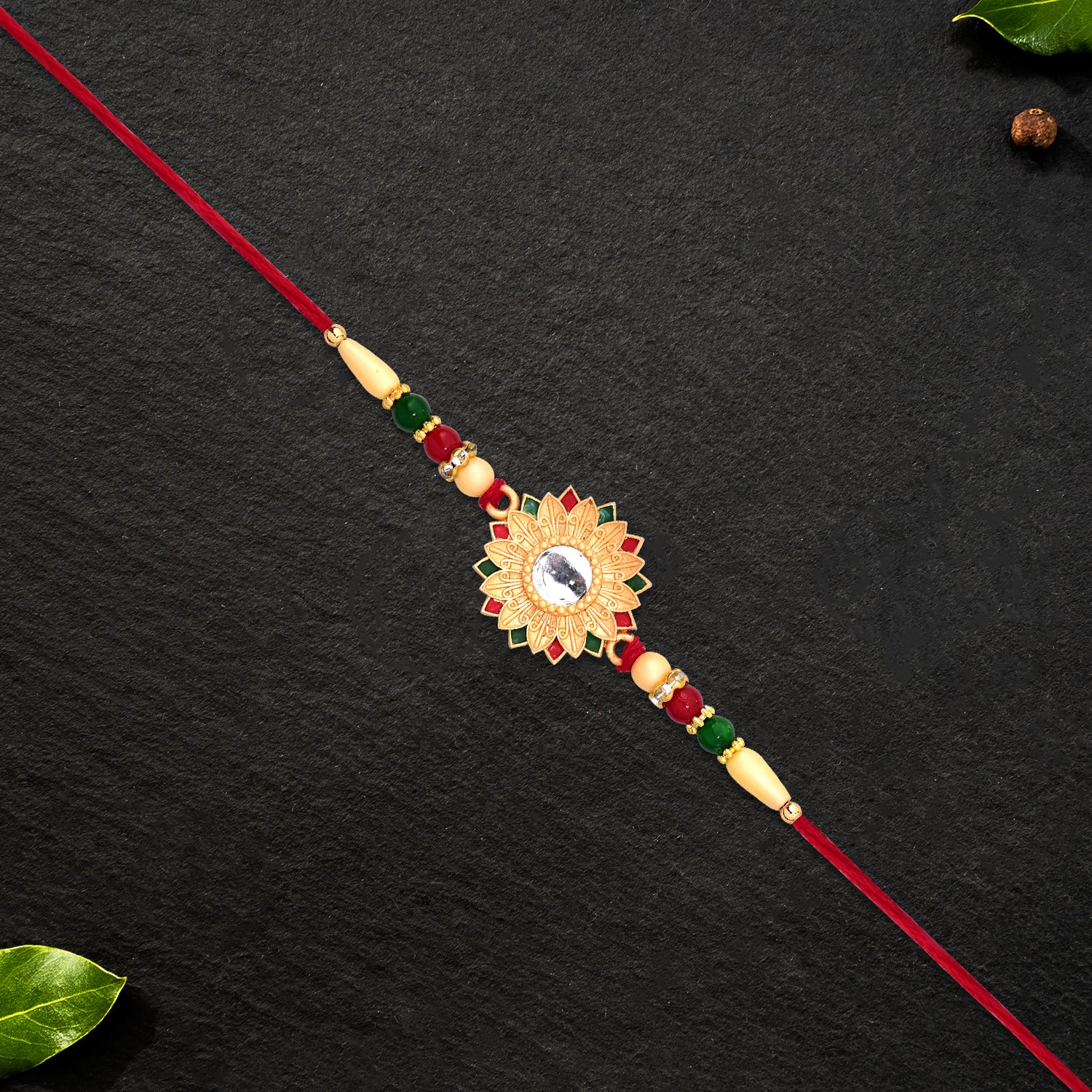 Floral Rakhi With Mirror Centerpiece Floral Rakhi With Mirror Centerpiece